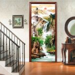 Stickers porte poster 3d paysage chinois papier pour salon chambre dcoration de la maison stickers muraux ...