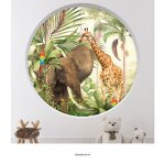 Stickers trompe loeil arche ronde enfants - lumal�a - animaux de la jungle - diam�tre 90 cm
