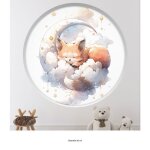 Stickers trompe loeil arche ronde enfants - lumal�a - renard sur la lune - diam�tre 90 cm
