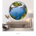 Stickers trompe loeil arche ronde - lumal�a - vue mer - diam�tre 80 cm