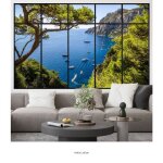 Stickers trompe loeil fen�tre verri�re - lumal�a - vue mer - hauteur 60 x largeur 95 cm