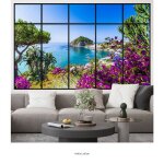 Stickers trompe loeil fen�tre verri�re - lumal�a - vue mer - hauteur 60 x largeur 95 cm