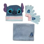 Stitch - lilo et stitch - disney - ensemble 3 pieces bonnet - gants - echarpe snood - gris.