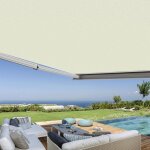 Store banne coffre int�gral 35 x 3 m motoris� et manuel ext�rieur pour terrasse - �cru