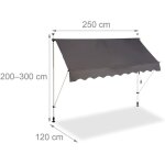Store banne telescopique de balcon manivelle hauteur reglable resistant uv polyester acier 250 x 120 ...