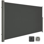 Store lat�ral 160 x 400 cm (h x l) brise - vue r�tractable pour jardin tissu polyester 280 g / m� gris ...