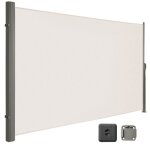 Store lat�ral 180 x 450 cm (h x l) brise - vue r�tractable pour jardin tissu polyester 280 g / m� beige ...