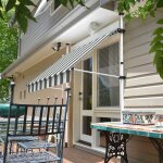 Store � projection autoportant sans per�age 300 x 150 cm - terrasse ou balcon - blanc gris