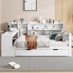 Kodise lit adulte 140 x 200 cm canap� - lit lit gigogne avec �tag�re de rangement port usb et bureau ...