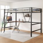 Lits superposs lit mezzanine 90x200cm lit jeune lit en mtal avec bureau en l et une tagre noir