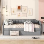 Structure de lit 90 x 200 (190) cm - canap� - lit - kodise - avec lit gigogne cadre en bois - gris (sans ...