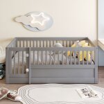 Structure de lit avec barreaux et porte en bois massif sans matelas gris 140 x 200 cm - hauss spole Structure de lit avec barreaux et porte en bois massif sans matelas gris 140 x 200 cm - hauss spole