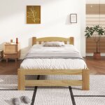 Structure de lit en bois massif solideavec tête de lit et sommier à lattesnaturel 90x200 cm - hauss spole ... Structure de lit en bois massif solideavec tête de lit et sommier à lattesnaturel 90x200 cm - hauss spole ...