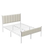 Structure de lit double 140 x 190 cm avec tte de lit rembourre en acier supporte jusqu 500 kg beige ...