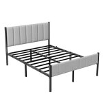 Structure de lit double 140 x 190 cm avec tte de lit rembourre en acier supporte jusqu 500 kg gris ...