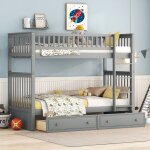 Lit superpos� enfant fonctionnels avec tiroirs - transformable en 2 lits - gris - 90x200cm - a lattes ...