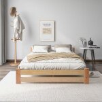 Structure de lit lit futon en bois massif de deuxime gnration avec tte de lit et cadre  lattes naturel ...