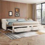 Structure de lit avec lit gigogneavec deux tiroirslin style minimaliste beige90x200cm(sans matelas) - ... Structure de lit avec lit gigogneavec deux tiroirslin style minimaliste beige90x200cm(sans matelas) - ...