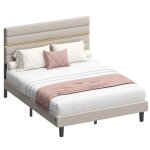 Vasagle lit double cadre de lit convient pour un matelas de 140 x 190 cm t�te de lit ajustable en m�tal ...