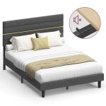 Vasagle lit double cadre de lit convient pour un matelas de 140 x 190 cm t�te de lit ajustable en m�tal ...