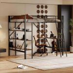 Lit mezzanine enfant - 90x200cm - bureau et 3 tagres - mtal noir - sommier inclus