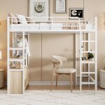 Kodise lit mezzanine 90x200 cm - lit ado avec bureau et prise usb - �tag�re de rangement ouverte - blanc ...