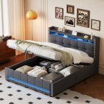 Structure de lit nouveau premium sense 160 * 200cm lit rembourré avec éclairage led et prise usb tête ... Structure de lit nouveau premium sense 160 * 200cm lit rembourré avec éclairage led et prise usb tête ...