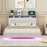 Structure de lit avec prises usb et éclairage led design de pieds de lit cachés lin sans matelasbeige ... Structure de lit avec prises usb et éclairage led design de pieds de lit cachés lin sans matelasbeige ...