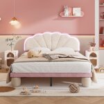 Structure de lit lit rembourr  rayures claires alternes colores de haute qualit tte de lit ondule ...