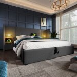 Structure de lit avec table de chevetusb type - csommier � lattesgris lin180�200 (sans matelas) - hauss ...