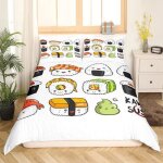 Style japonais sushi cartoon mignon parure de lit 3 pieces 1 housse de couette 220 * 240cm et 2 taies ...