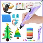 Stylo 3d professionnel pour enfant - avec 12 couleurs de filament pla 1. 75mm avec livre de dessin 3d ...