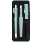Stylo � bille et stylo plume - vert turquoise - encre bleue - soft touch - grip - faber - castell - poly ...