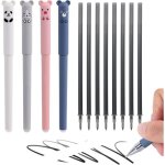 Stylos gel effaables - ulisem - lot de 4 - motifs animaux - rechargeables - encre noire