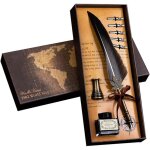 Stylo plume � lancienne en plume grise - coffret calligraphie avec 6 becs support m�tallique - id�e cadeau ...