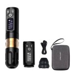Stylo de tatouage sans fil moteur sans noyau puissant autonomie prolongée kit doré Stylo de tatouage sans fil moteur sans noyau puissant autonomie prolongée kit doré