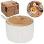 Sucrier - whiteline - 240ml - porcelaine blanche - couvercle en bambou - pratique et d�coratif
