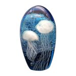 Sulfure presse papier en verre forme ovale d�coration mer oc�an m�duse fond bleu marine