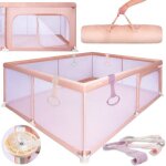 Sun baby - parc enfant avec roses poign�e 150x200 cm - 0 - 2 ans saumon - entr�e zipp�e pieds antid�rapants ...