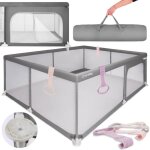 Sun baby - parc enfant avec roses poign�e 150x200 cm - 0 - 2 ans gris - entr�e zipp�e pieds antid�rapants ...