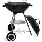 Sunjas barbecue � charbon rond bbq mobile barbecue grill portable de jardin avec couvercle et 2 roues ...