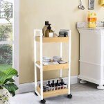 Supfine colonne de salle de bain en bambou �tag�re mince de salle de bains chariot de rangement � 3 niveaux ...