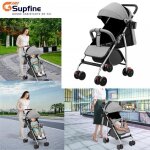 Supfine poussette canne compacte pour b�b� avec coussin en coton respirant gris pliable pour 0 - 5 ans ...