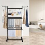 Supfine s�choir � linge pliable avec roulettes - etendoir en acier inoxydable pliables sur 3 niveaux ...