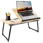 Supfine table pour ordinateur portable table plateau de lit pliable avec hauteur r�glable et fente pour ...