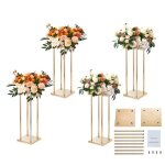 Supports � fleurs - duoku - lot de 4 - m�tal dor� - hauteur 60 cm - vases g�om�triques