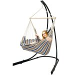 Support hamac avec chaise suspendue xxl fauteuil de balancoire rayures bleues Support hamac avec chaise suspendue xxl fauteuil de balancoire rayures bleues
