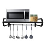 Support pour micro - ondes mural noir avec 6 crochets en acier au carbone - support mural pour cuisine ...