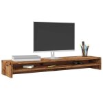 Support de moniteur en bois ding�nierie - vidaxl - 100x24x13 cm - brun - �tag�re de rangement - multifonction ...