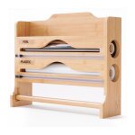 Support mural 3 en 1 relaxdays pour rouleaux de papier aluminium film alimentaire bambou h x l x p : ...